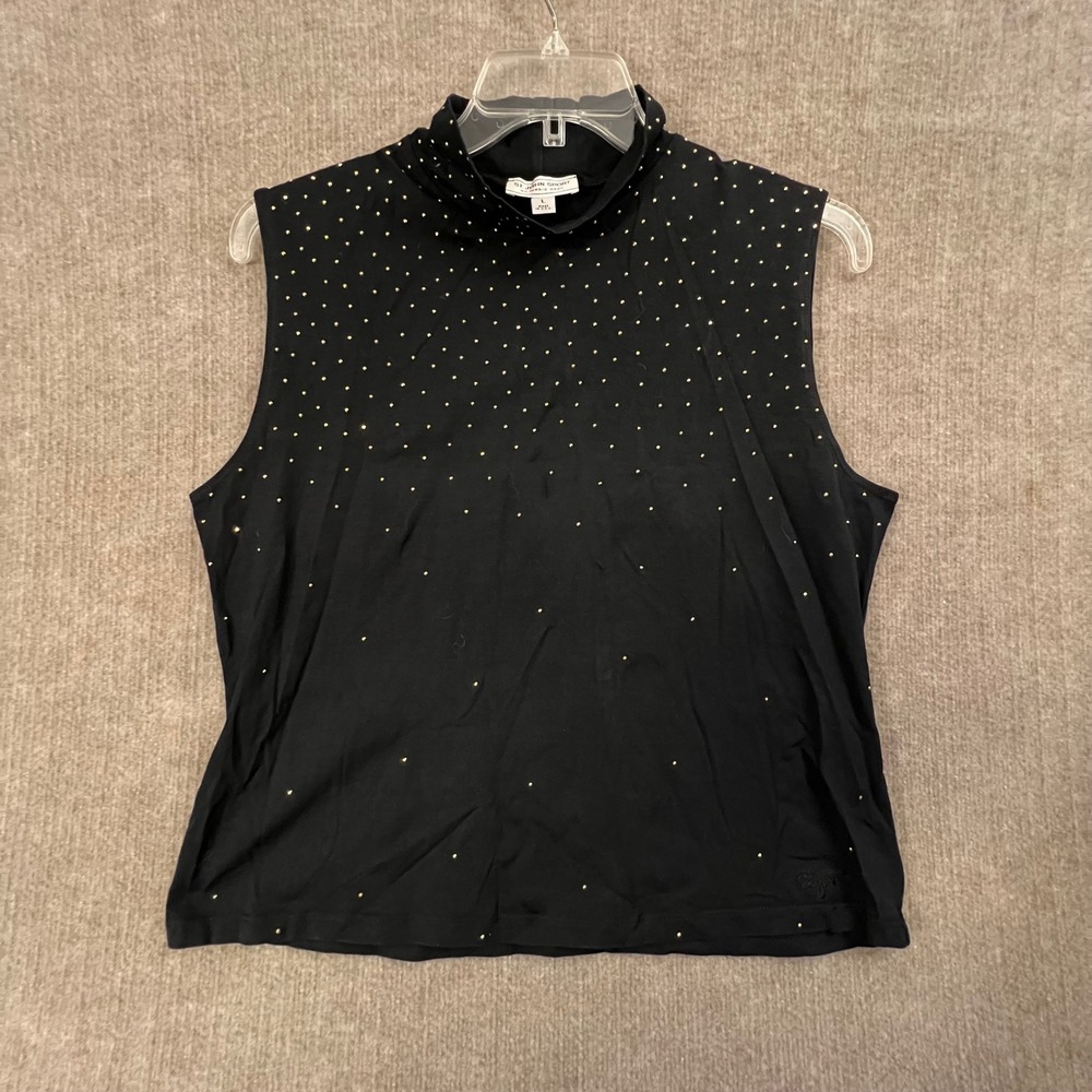 St John Sport Sleeveless Mock Neck‎ Top Studded Embellished Black L